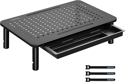 BONTEC Monitor Stand with Drawer 3 Height Adjustable Riser Mesh Platform