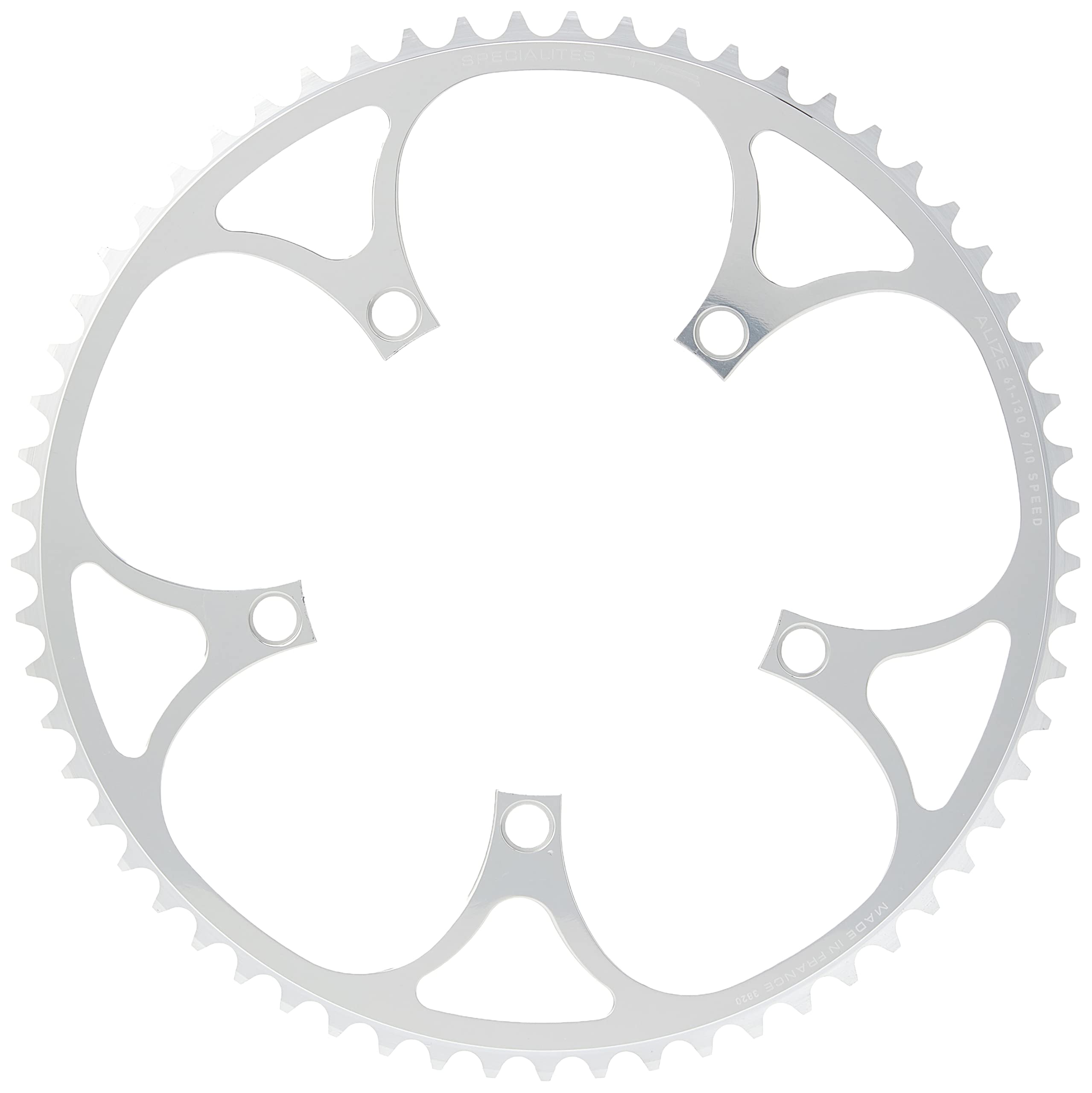 Spécialités TA Alize 130pcd 9/10 Speed Chainring, Silver, Outer 61t