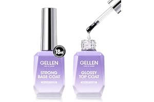 GELLEN Gel Top Coat and Base Coat 2 Pcs 18ml Superior Base Coat Top Coat Set No Wipe Soak Off Ultra Glossy Top Coat Gel Nail Polish UV LED Clear Nail Polish Long Lasting for 28+ Days