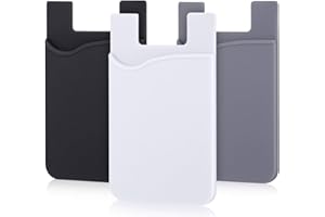 PHONE VILLAGE Cell Phone Card Holder for Back of Phone Case. Silicone Stick On Pocket Wallet for iPhone, Android & Other Flat Surfaces, Great for Credit Cards, Business Card, Cash & ID Cards (Grey White Black)