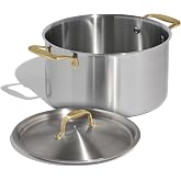 Made In Cookware - 8 Quart Stainless Steel Stock Pot With Lid | Antique Brass Handle, 5 Ply Stainless Clad, Professional Cookware, Crafted in Italy, Induction Compatible