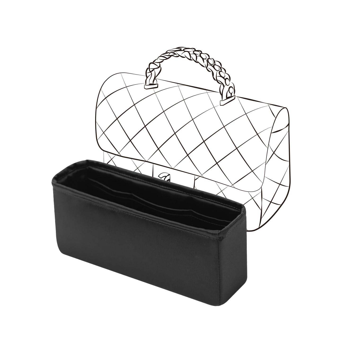 JLYZ ムーンパースオーガナイザーインサート ハンドバッグ用 シルクバッグオーガナイザー 高級トート&ハンドバッグ用 トートバッグ シルクのような滑らかなバッグオーガナイザー シャネル23A CFミニハンドル21に対応 (ハンドル21、ブラック)