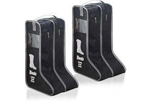 KOVOSCH 2 Pack Portable Boots Storage Bag, Black Shoe Bags for Storage and Travel Dust Proof Travel Shoe Bags for Packing (La