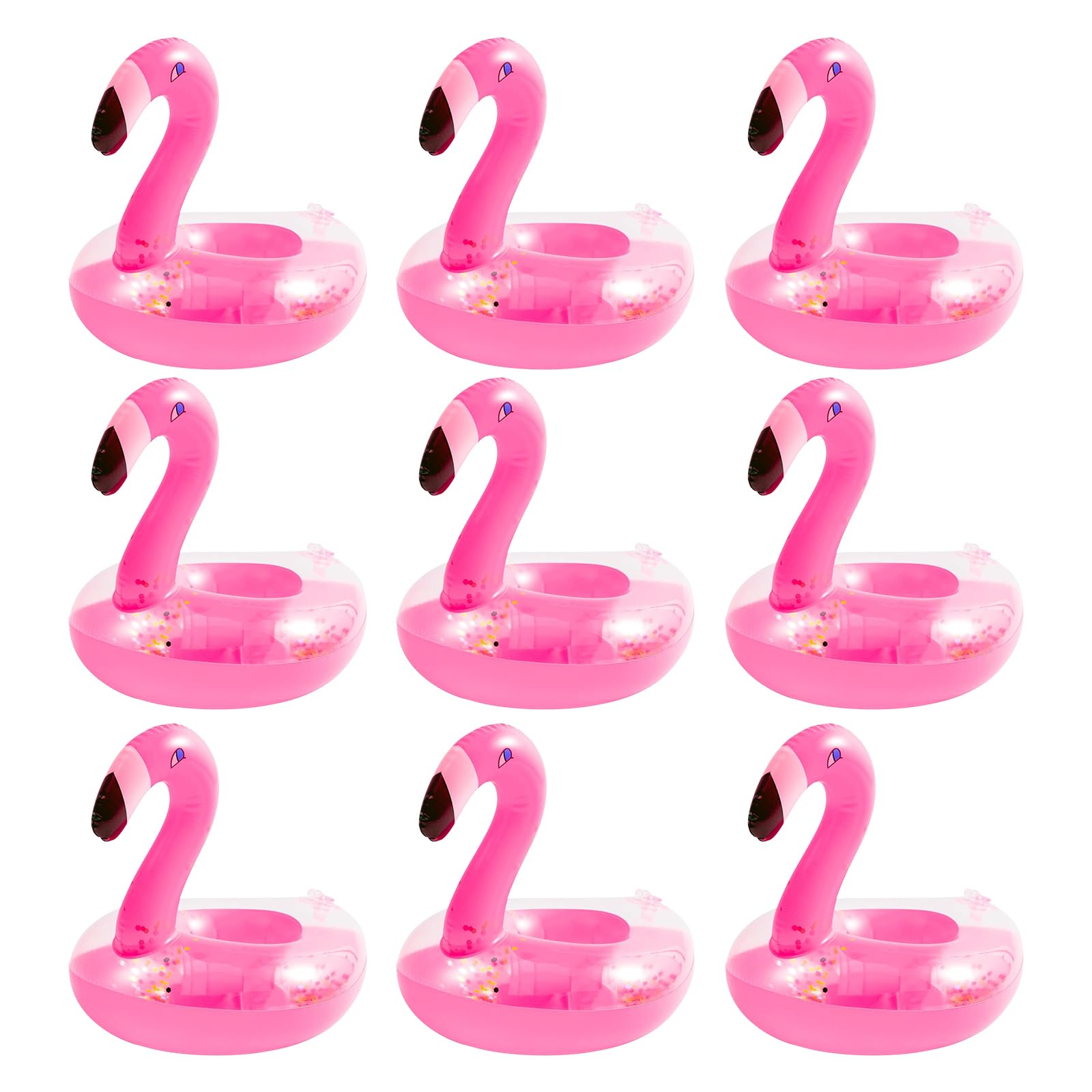 PORUPAEL Inflatable Flamingo Drink Holder (Pink-9 Pcs) - Pool Float Drink Holder - PVC Material