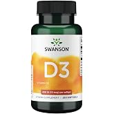 Swanson Vitamin D3 Bone Health 400 IU (10 mcg), 250 Capsules | The Sunshine Vitamin in Biologically Active D3 to Support Bone Health and Overall Wellness and Promote Calcium Absorption