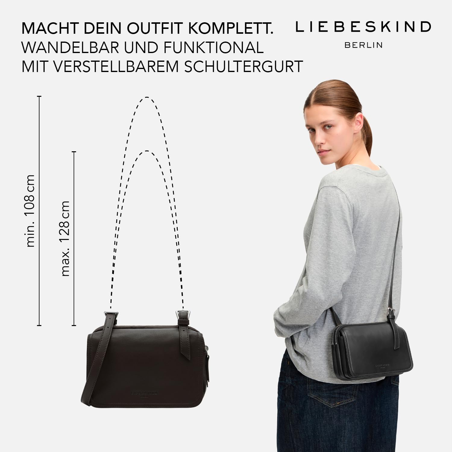 LIEBESKIND Berlin Damen-Umhängetasche „Mareike“ I Crossbody Bag aus Leder mit verstellbaren Schulterriemen I Schultertasche, großzügige Fächer mit Reißverschluss I Shoulder Bag