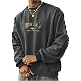 GORGLITTER Men's Letter Graphic Crewneck Sweatshirt Vintage Long Sleeve Oversized Pullover Tops