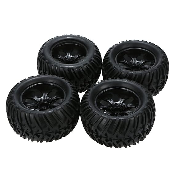 Goolsky 4Pcs Schwarz Felge und Reifen für 1/10 HSP 94111 94188 Monster Truck