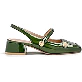 Slingback Mary Jane Heels for Women Low Block Heel Closed Square Toe Pump Shoes Heels Classic Daily Office Dressy Shoes