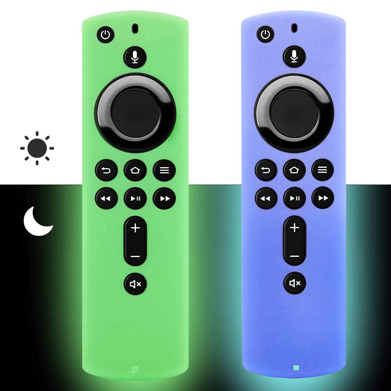 [2 Pack] Firestick Remote Cover Case (Glow in the Dark) Compatible with Fire TV Stick 4K 2018 Released Alexa Voice Remote Control (Green & Sky Blue)