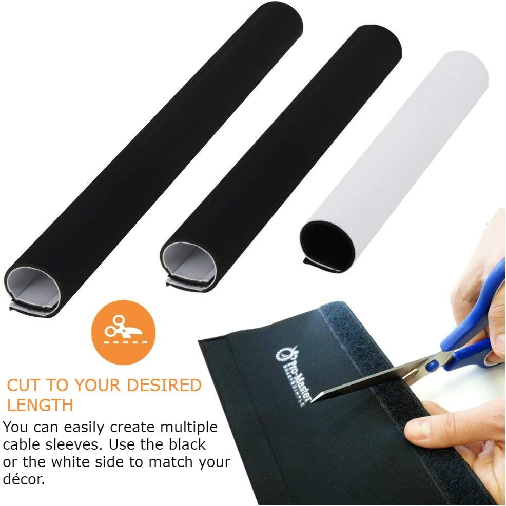 New Design PREMIUM 63'' Cable Management Sleeve, Best Cords Organizer System for TV Computer Office Home Entertainment, DIY Adjustable Black - White Cord Sleeves Wire Cover Concealer Wrap: Computers & Accessories
