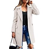 Fazortev women's Pea Coat Notch Lapel Single Breasted Wool Blend Mid Long Jacket Trench Overcoat