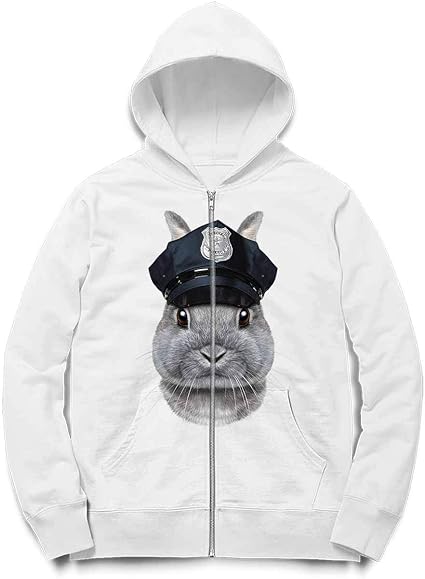 Amazon Fox Republic ネザーランドドワーフ うさぎ 兎 警察官 レディース パーカー ジッパー トレーナー パーカー 通販