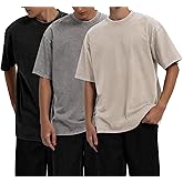 VILIGO 3 Pack Men's Oversized T Shirts Casual Cotton Unisex Short Sleeve Loose Fit Tee Acid Washed Tops