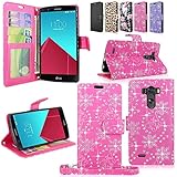 LG G Stylo Case - Cellularvilla Diamond Glitter Pu Leather Wallet Flip Open Pocket ID Card Holder Slots Case Pouch Cover with Wrist Strap for LG LS770 / LG G Stylo / LG G Stylus (Pink_glitter)