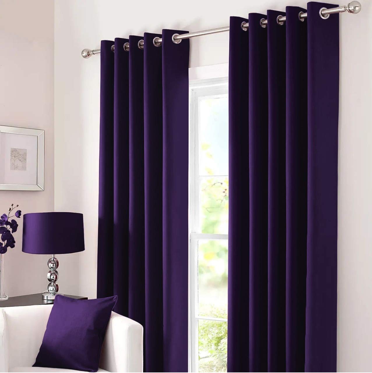 Kinfolk Textile Blackout Thermal Eyelet Ring Top Insulated Pair of Curtains Including 2 Tiebacks (Aubergine, 46" x 54")