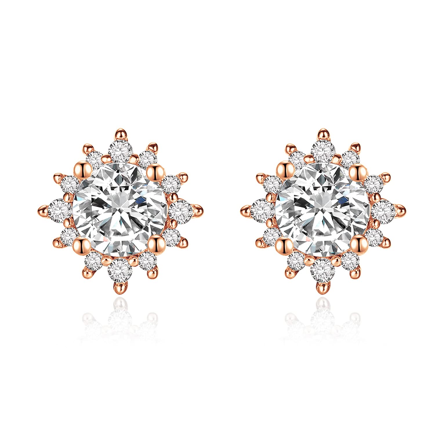 Cubic Zirconia Stud for Women - Rose Gold Hypoallergenic CZ Stud Earrings