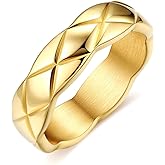 FOCALOOK Crush Bands Ring for Women Yellow Gold Plated 6MM Wide Wedding Promise Stacking Rings, Size 7-12