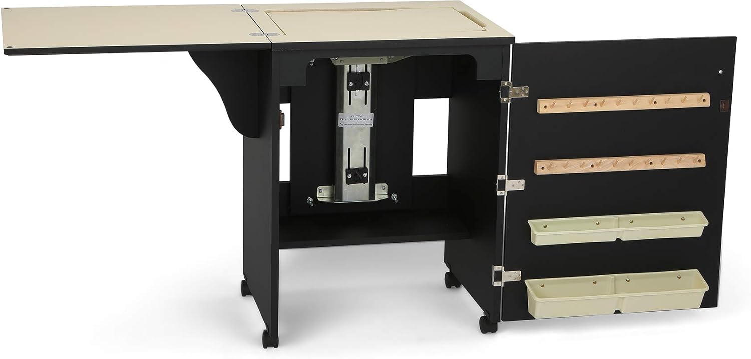 Arrow 503 Sewnatra Sewing Cabinet for Sewing, Cutting, Quilting, Crafting with Storage and Airlift, Portable with Wheels, Black Finish
