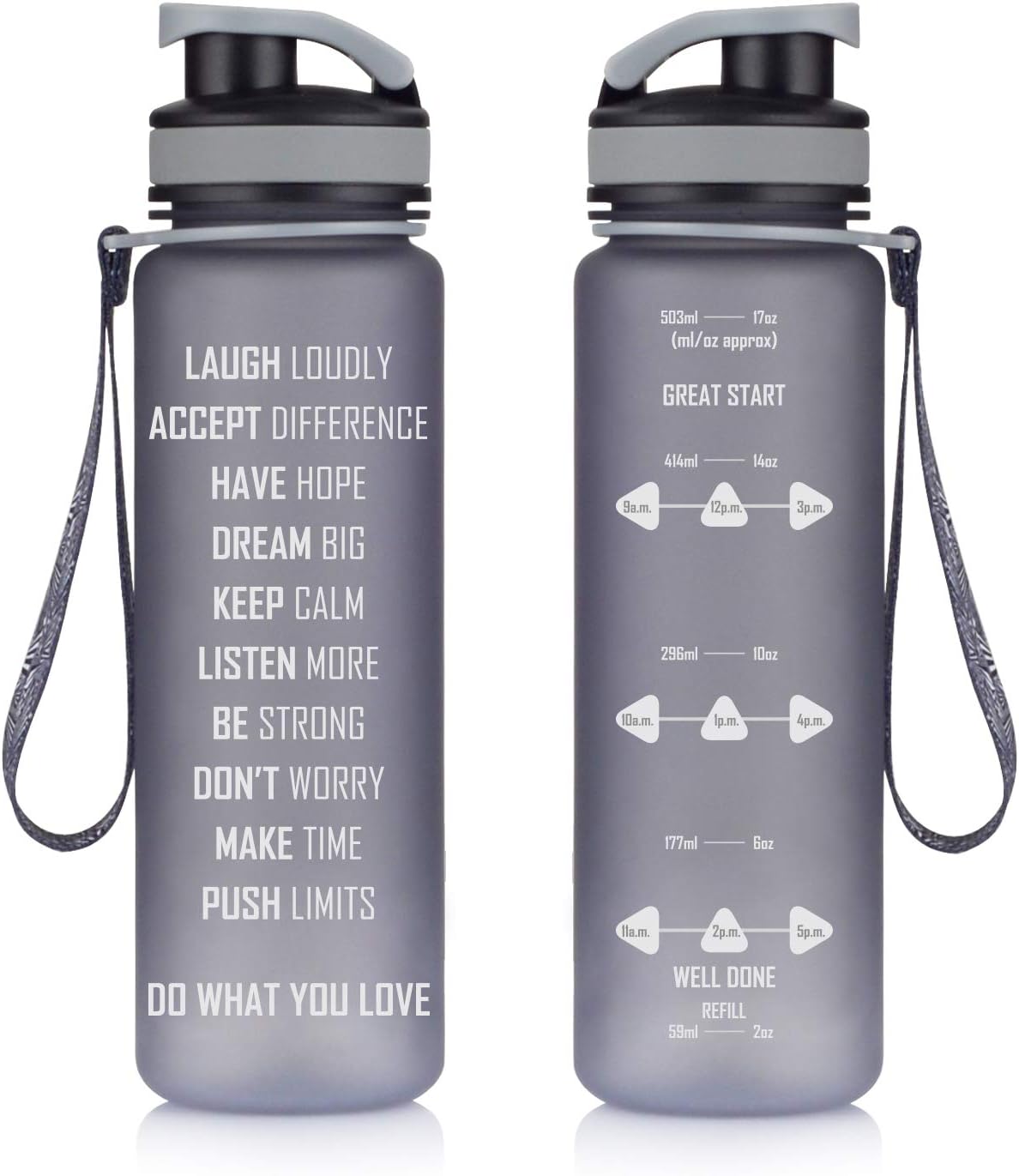 Artoid Mode 17oz Motivational Fitness Workout Sports Water Bottle with Time Marker & Measurements, Goal Marked Times Helps You Hydrate, Flip Top Non Leak Design and BPA Free