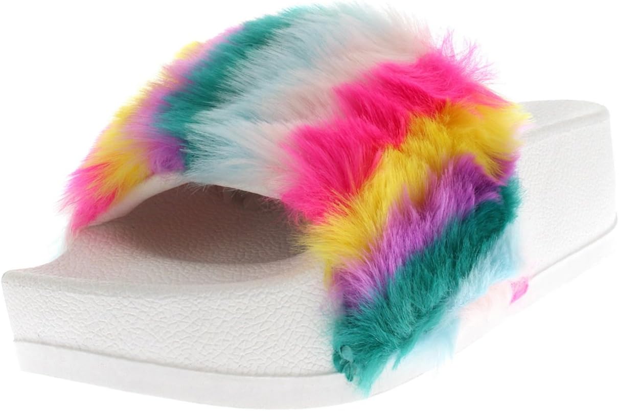 Womens Sassy Chic Summer Single Strap Open Toe Fluffy Flat EVA Fashion Sandals