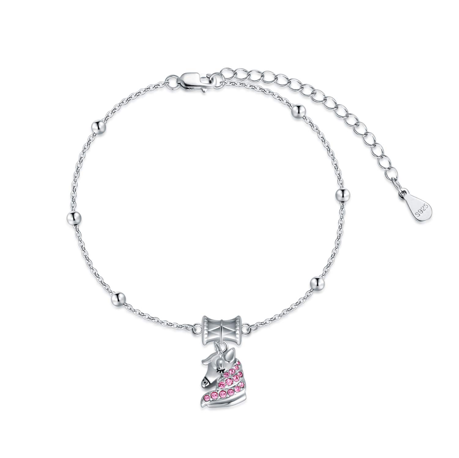 AOBOCO Sterling Silver Unicorn Bracelet, Unicorn Gifts for Girls Women Granddaughter (Pink)