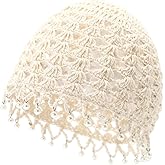 Julpsk Women's Lightweight Handmade Crochet Hat Boho Pearl Trim Beanie Cap for Beach Travel