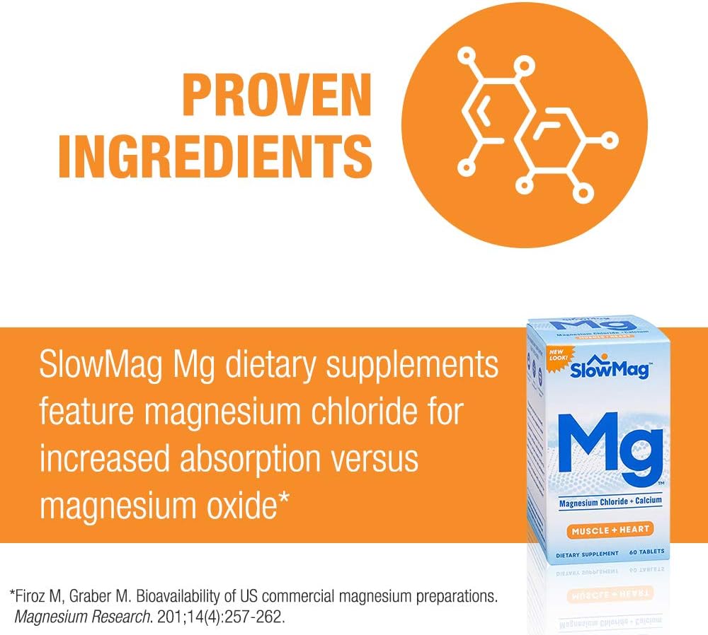 SlowMag Mg Muscle + Heart Magnesium Chloride with Calcium Supplement, 120 Count: Health & Personal Care