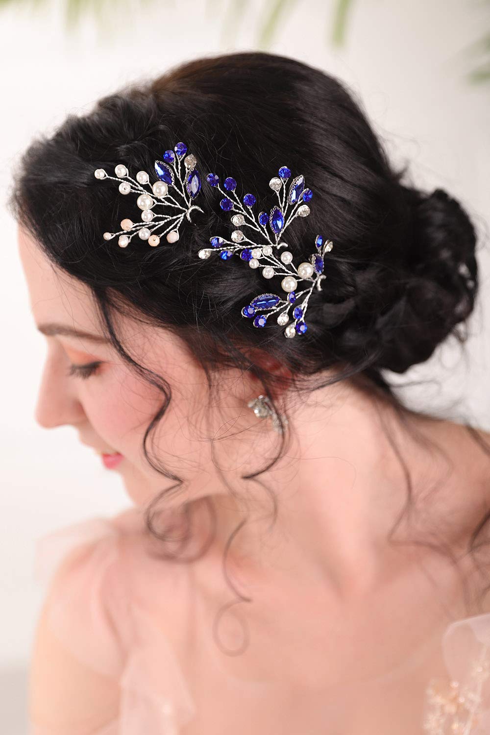 braut haarschmuck blau