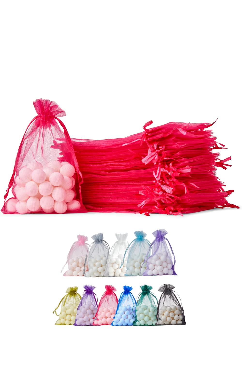 Soul Projekt 100pcs Organza Gift Bags, Fuchsia 10x15cm Drawstring for Favours, Jewellery, Diwali Mini, Wedding Sweet, Party - Small
