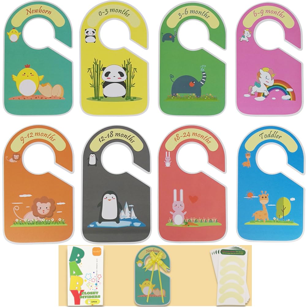 Baby Wardrobe Dividers with Extra Blank Stickers, 8Pcs Baby Clothes Dividers Cute Animals Design Nursery Closet Dividers Closet Organisers/Hangers Dividers