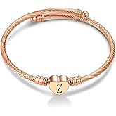 Chili Jewelry Rose Gold Women Initial Z Letter Cuff Bracelets Heart Name Expandable Bangle