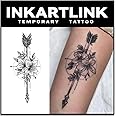 INKARTLINK Tattoo Tech, 2 Sheets Large Semi Permanent Tattoo, Adult Art Design Temporary Tattoos, Lasts 1-2 Weeks, Waterproof, Realistic Look, No Adhesive, No Reflection (Flower and Arrow Design)