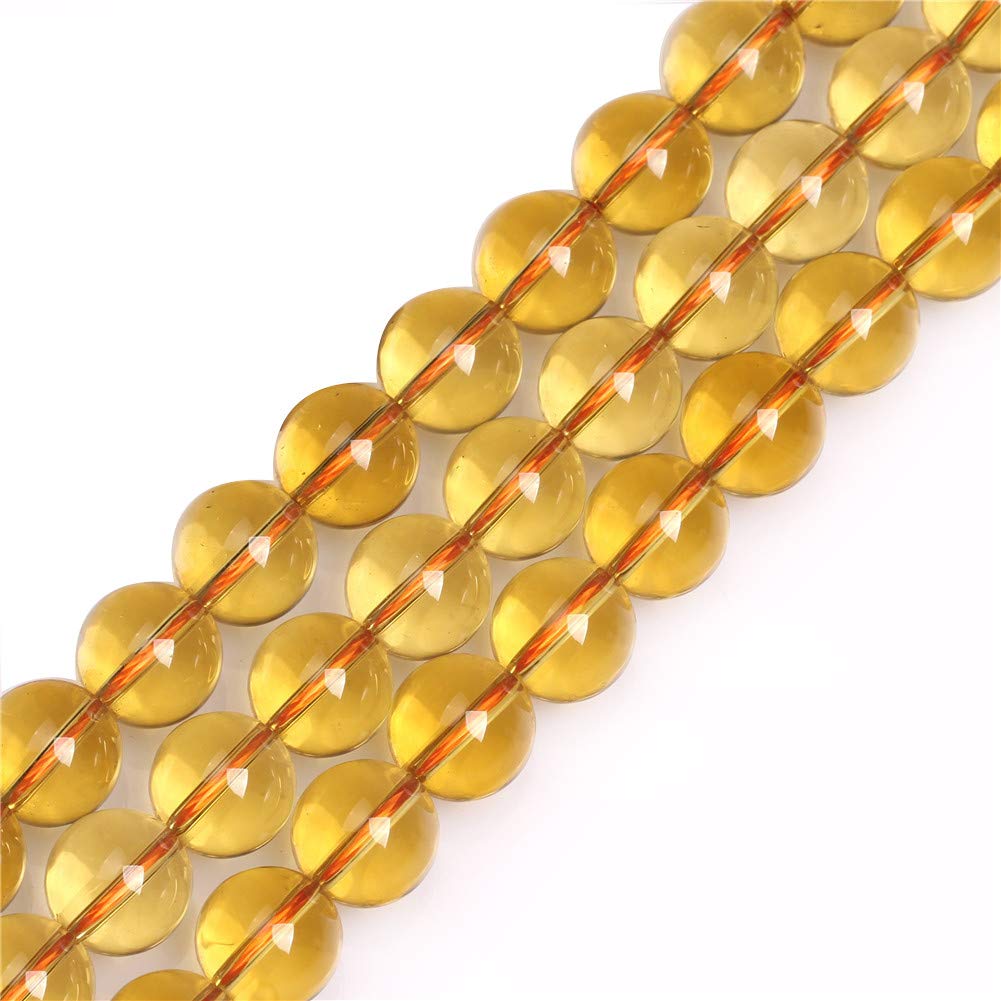 GEM-Inside 12mm Yellow Citrine Round Gemstone Semi Precious Loose Beads for Jewellery Making 15''