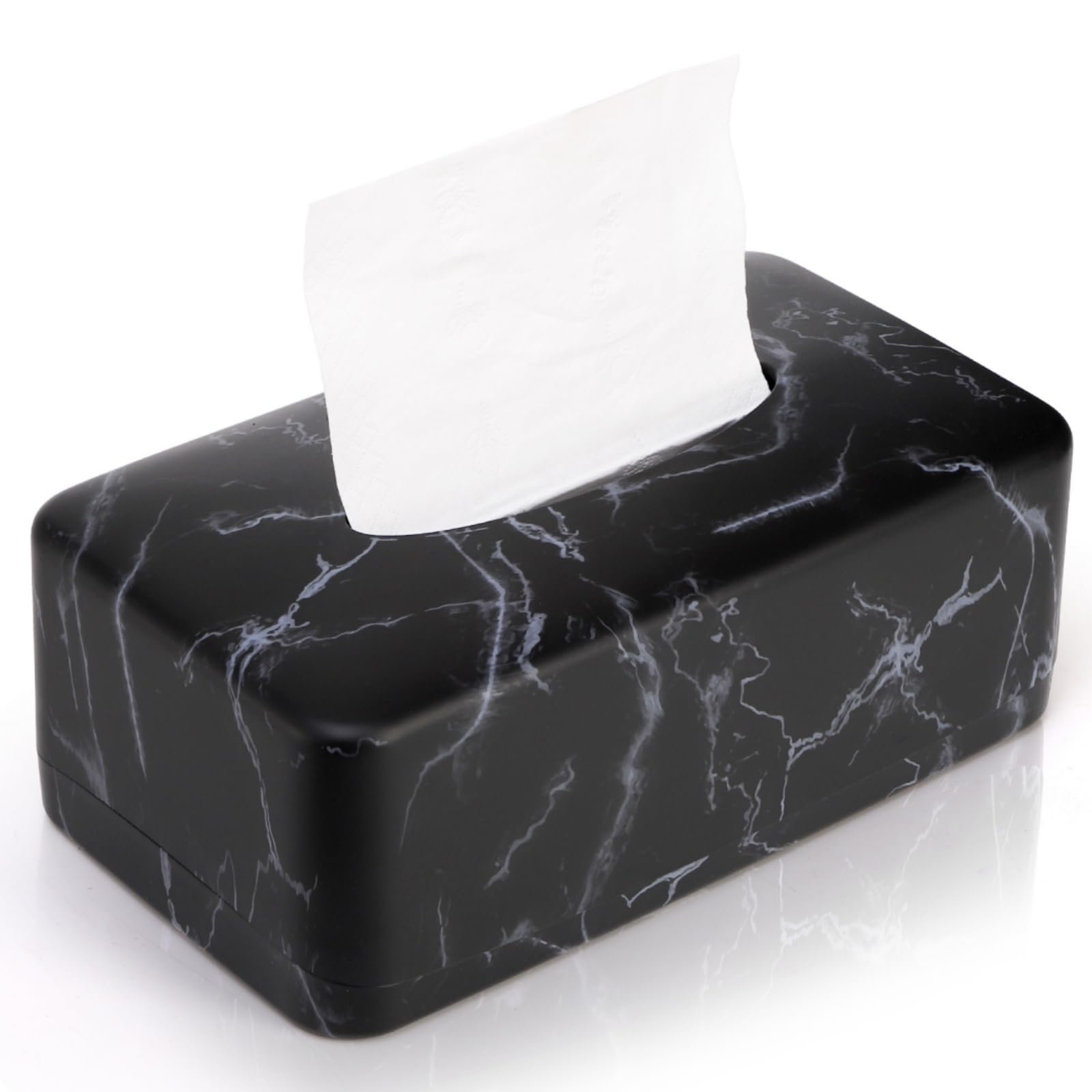 Photo 1 of Nagpew Tissue Box Holder, Rectangular Napkin Dispenser Box Cover, Black Faux Marble Facial Dryer Sheet Towel Organizer Case for Bathroom, Bedroom, Restaurant, Cars