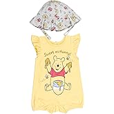 Disney Minnie Mouse Winnie the Pooh Nightmare Before Christmas Baby Girls Snap Romper and Bucket Sun Hat Newborn to Infant