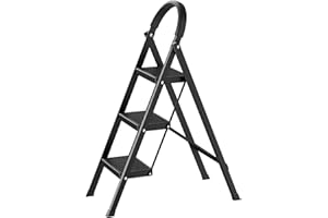 Awjaisca Foldable Step Stool 330LBS Capacity Anti-Slip Pedal Iron Folding Ladder with Safety Lock for Kitchen Bathroom Indoor