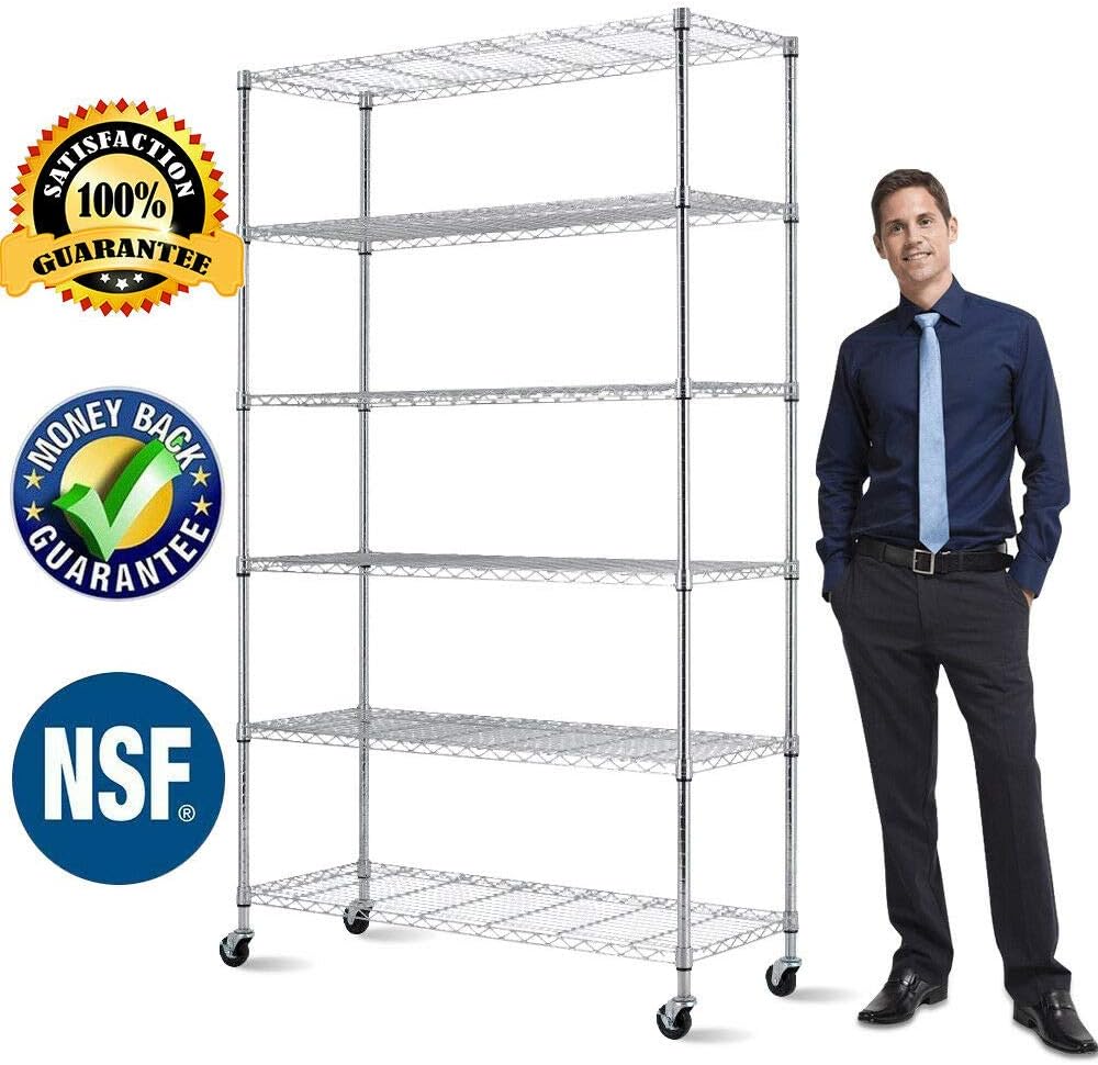Commercial Wire Shelving Rack 48"x18"x82" Metal Rack W/Casters Chrome 6