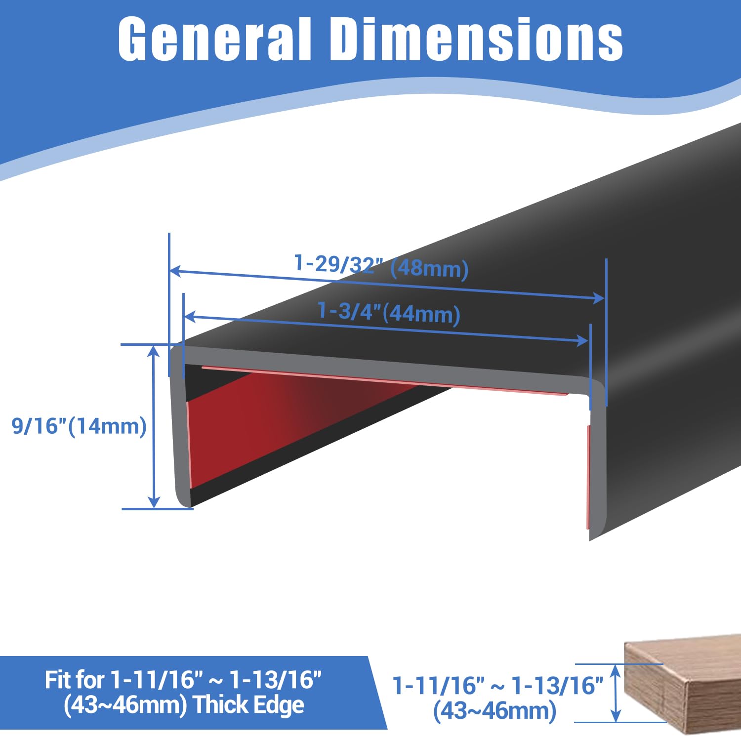 Condition photo showing New/Like New for rubber edge trim, 1-3/4 inches self-adhesive u channel edge protector for woods, flexible u shaped p