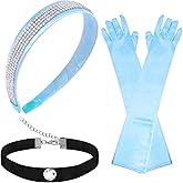 KICOSY Princess Costume Accessories, Blue Rhinestone Headband, Long Satin Gloves & Choker Set: Ideal for Cosplay, Halloween, Prom, Themed Party & Elegant Occasions