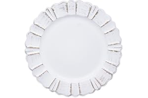 Opexscal 13" Antique White Round Scalloped Charger Plates, Wedding Reception Plate Chargers Dinner Party Decoration Charger P