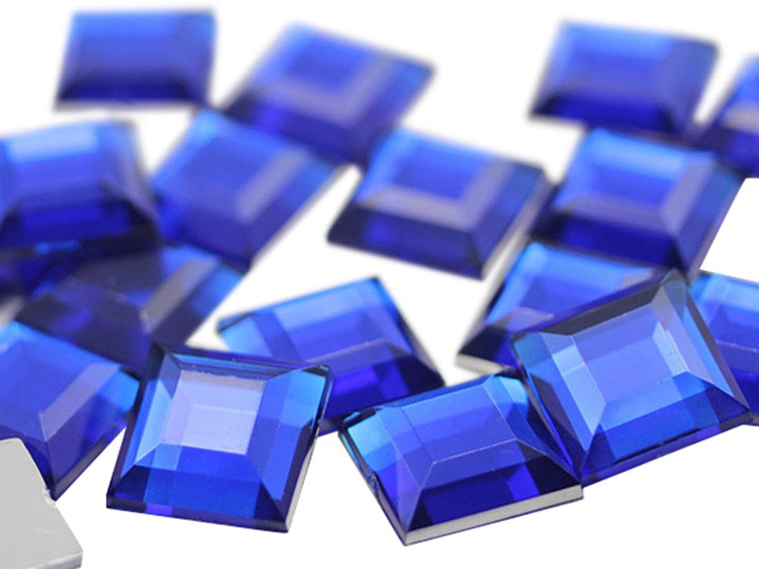 8mm Flat Back Square Acrylic Rhinestones Small Face Gems Body Jewels Card Making Embelishments - 75 Pieces (Blue Sapphire H123) — image 1