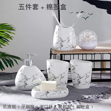 Oldk 6pcs Set Imitation Marmor Keramik Bad Accessoires Set Seifenspender Zahnburstenhalter Tumbler Seifenschale Bad Produkte 6pcs Amazon De Kuche Haushalt