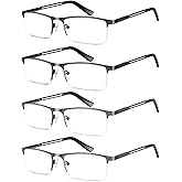 HIGHLIKE Blue Light Reading Glasses for Men, Metal Half Frame Readers Spring Hinge Clear Lens Eyeglasses with Pouches