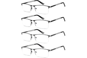 HIGHLIKE Blue Light Reading Glasses for Men, Metal Half Frame Readers Spring Hinge Clear Lens Eyeglasses with Pouches