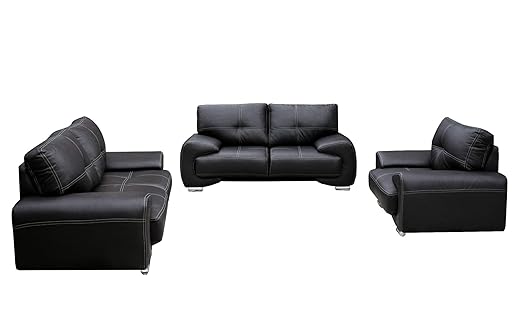 Polstergarnitur Sofa Set 3er & 2er & Sessel 3-2-1 Wohnlandschaft 3-Sitzer und 2-Sitzer mit Sessel Möbel Set - Florida (Schwar