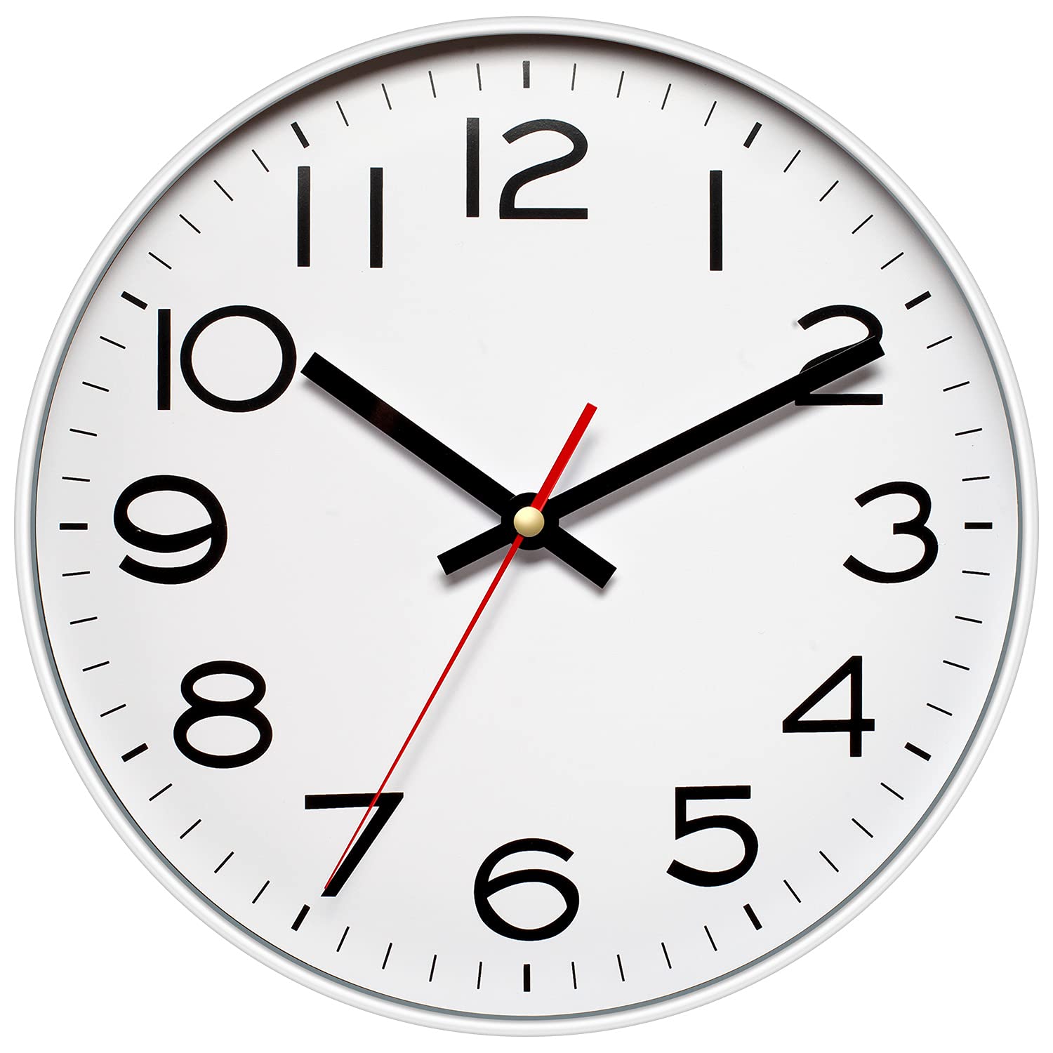 NUOVO Wall Clock 10 Inch Imitation Metal Frame Glass Cover Non-ticking Number Quartz Wall Clock Modern Quartz Design Decorative Indoor/Kitchen(Silver)