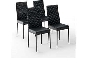 Sino Salected Modern Dining Chairs Set of 4, PU Leather Dining Chairs with Curved Back, Space-Saving Kitchen Chair with Thick Cushions for Dining Room, Living Room, Apartment, Small Space, Black