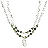 MAIYIDACK 2pcs Pearl Necklaces for Women, Faux Pearl & Jade Beads Strand Necklace with Baroque Pearl Pendant, Vintage Layered Statement Necklaces