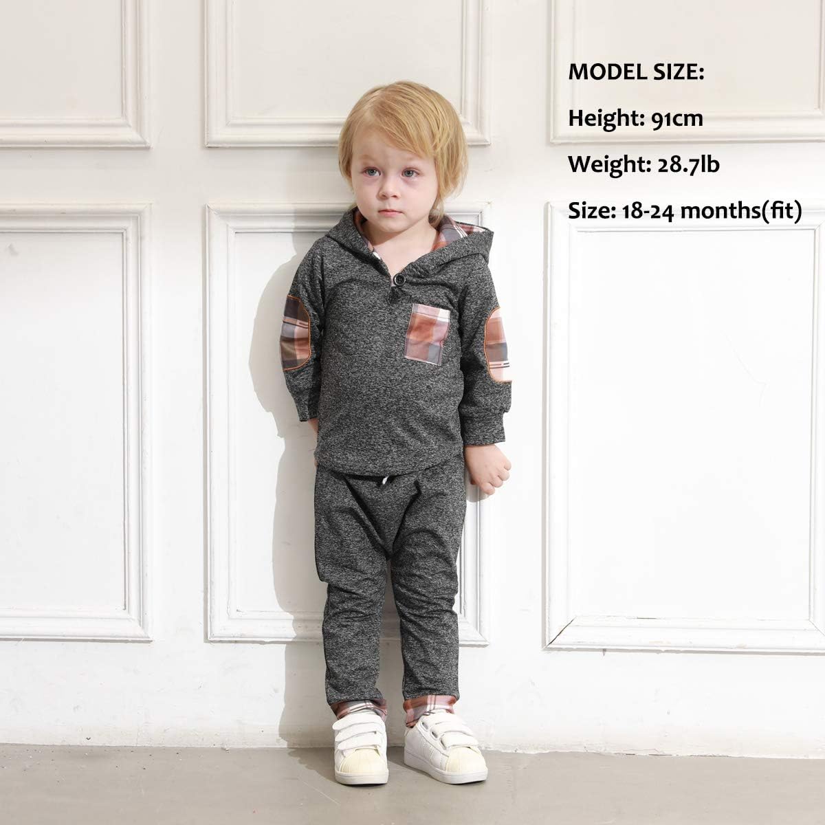 Baby Boy Clothes Fall Outfits Plaid Pocket Hoodie Sweatshirt + Pants Winter Clothes Set: Clothing